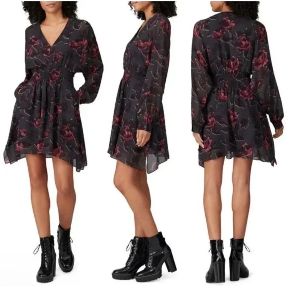 AllSaints Black and Red Floral Dress NWOT - Picture 6 of 6